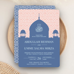 Islamitische Dome Blauwe Moslim Bruiloft Kaart