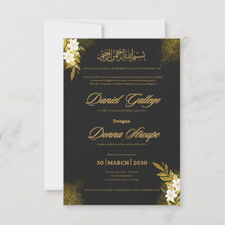 Islamitische Elegante Zwarte & Gouden Trouwuitnodi