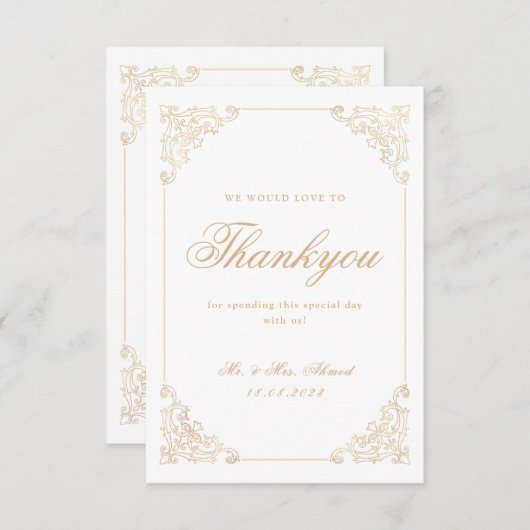 Islamitische Moslim Wit Goud Bruiloft Dank u Kaart (Voorkant / Achterkant)