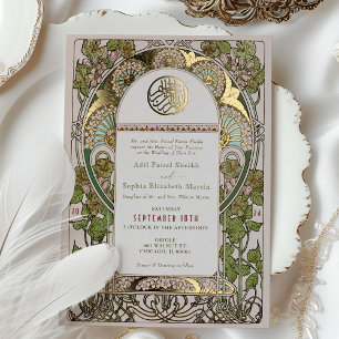 Islamitische Sage Groen Trouw Art Nouveau Mucha Folie Uitnodiging