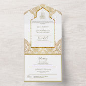 Islamitische TROUW NIKAH WALLIMAH Goud Sierlijk All In One Uitnodiging (Binnen)