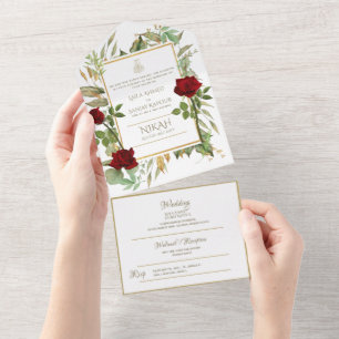 Islamitische WEDING NIKAH WALLIMAH bloemen in één  All In One Uitnodiging