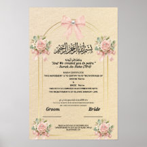 IslamitischeNikahCertificaat Roze Strik Parel Bloe