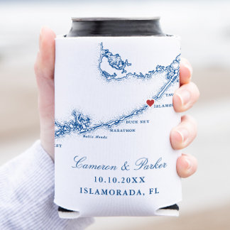 Islamorada FL Kaart Elegante Marine Blauwe Huwelij Blikjeskoeler