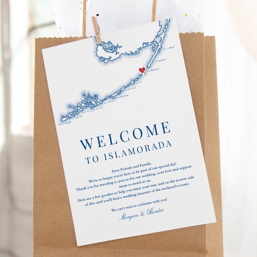 Islamorada FL Navy Blue Wedding Welkomstroute Bedankkaart