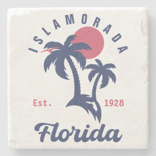 Islamorada Florida Palm Tree Beach Vintage FL 60's Stenen Onderzetter