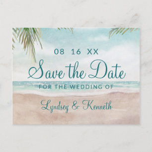 Island Breeze Sandy Beach Scene Save the Date Aankondigingskaart