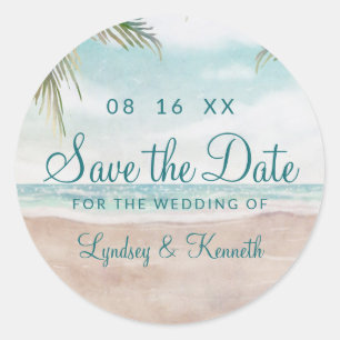 Island Breeze Tropical Beach Scene Save the Date Ronde Sticker