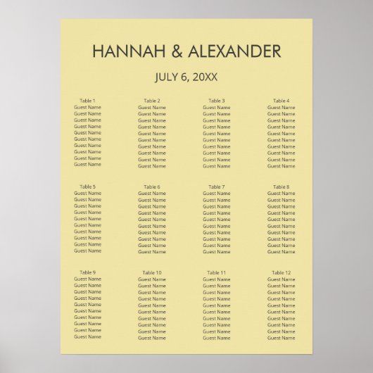 Island Citrus Yellow Wedding Seating Chart Poster (Voorkant)