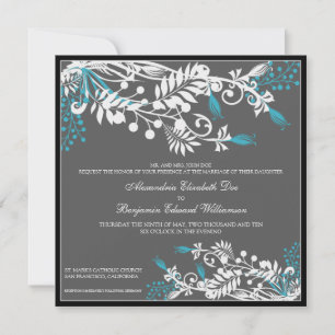 Island Floral (aqua) Elegant Wedding Invitation Kaart