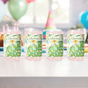 Island Flowers and Monstera Leaves Personalized Blikvorm Glas