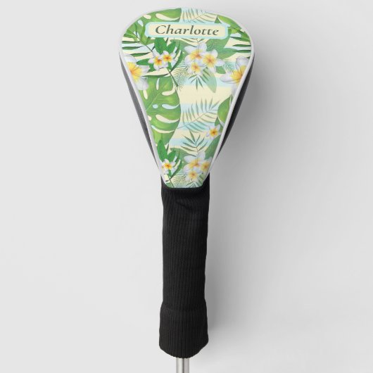 Island Flowers and Monstera Leaves Personalized Golfheadcover (Voorkant)