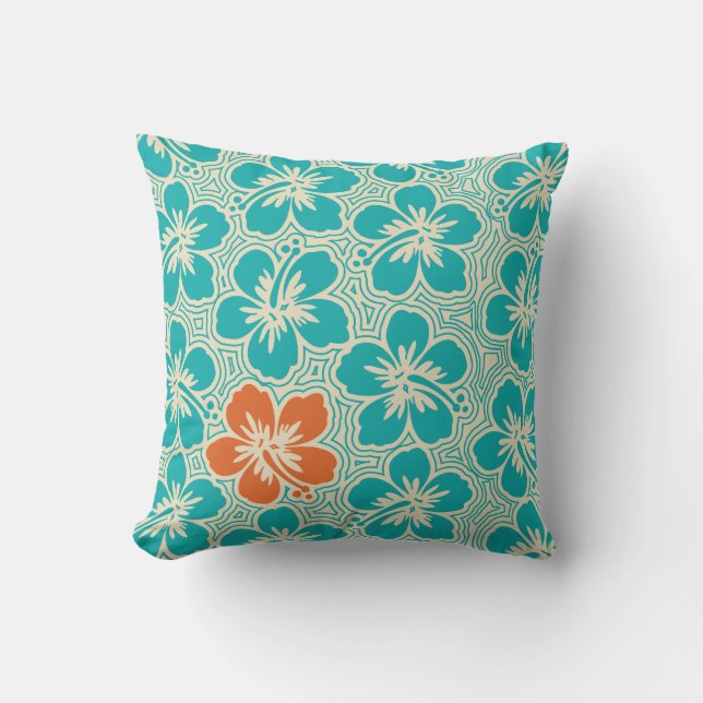 Island Hibiscus Hawaiian Reversible Square Pillow Kussen (Voorkant)