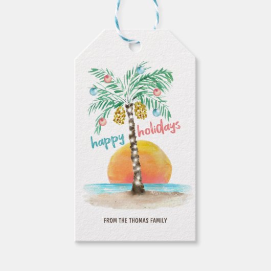 Island Holiday Palm Tropical Beach Kerstmis Cadeaulabel (Voorkant)