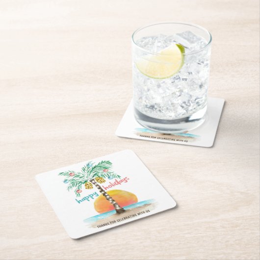 Island Holiday Tropical Beach Palm Kerstmis Vierkante Kartonnen Onderzetter (Insitu)