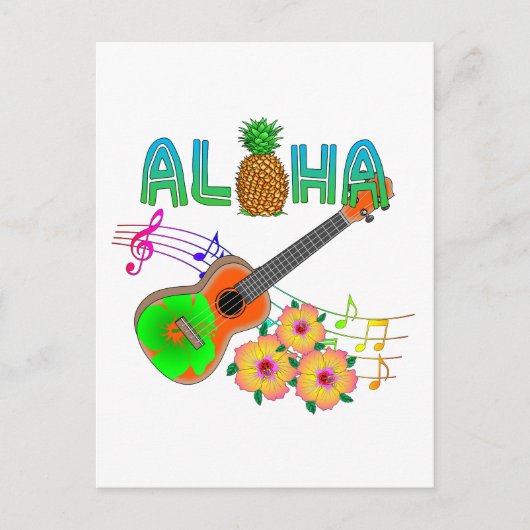 Island Music Ukulele Aloha Briefkaart (Voorkant)