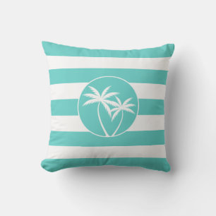 Island Palms Beach Life op Aqua Stripes Patroon Kussen