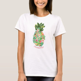 Island Pineapple Tropical Floral Persoonlijke naam T-shirt