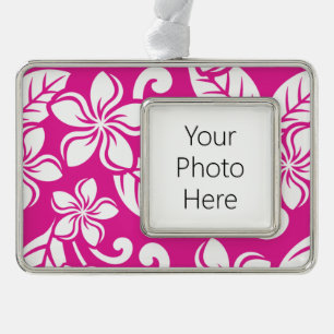 ISLAND PLUMERIA (HOT PINK) VERZILVERD KADER ORNAMENT
