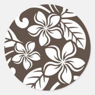 ISLAND PLUMERIA (KOFFIE BROWN) RONDE STICKER
