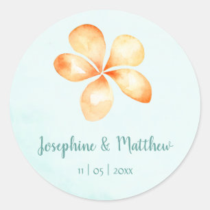 Island Plumeria Waterverf Trouwstickers Ronde Sticker