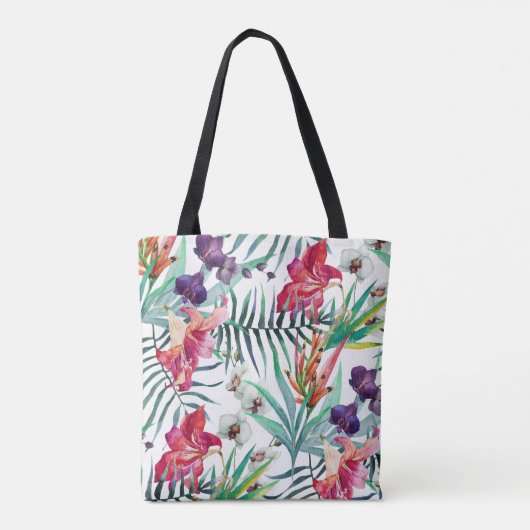 Island Style Tropical Floral Pattern en Monogram Draagtas (Achterkant)