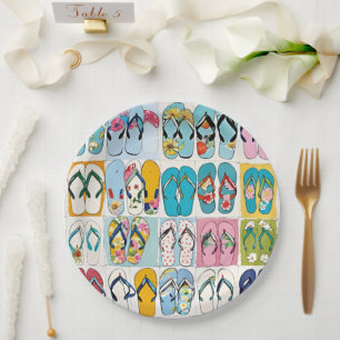 Island Summer Beach Vakantie Bloemen Teenslippers Papieren Bordje