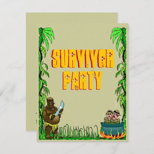 Island Survivor Fun Thleed Party Invitations Kaart (Voorkant / Achterkant)