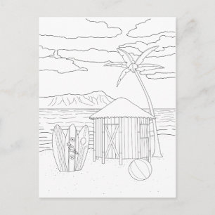 Island Tiki Hut Adult Coloring Briefkaart