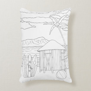 Island Tiki Hut Adult Coloring Pillow Accent Kussen