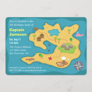Island Treasure Map, Pirate Birthday Party Kaart
