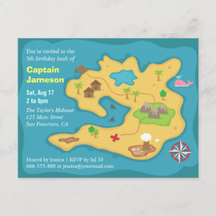 Island Treasure Map, Pirate Birthday Party Kaart