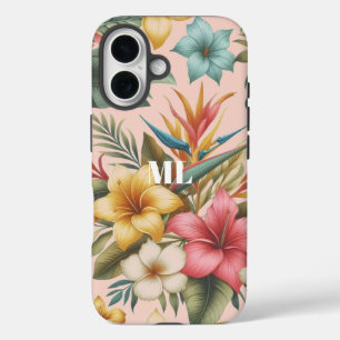 Island Tropical Flowers Monogram Design iPhone 16 Hoesje