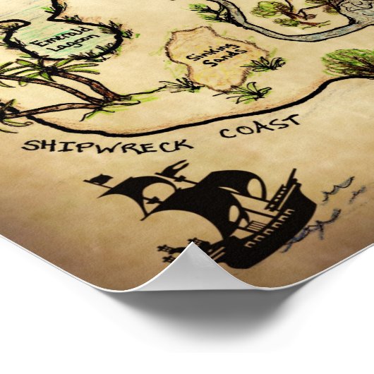 Isle of Lost Treasure Map met Jolly Roger Poster (Hoek)