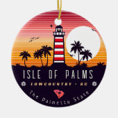 Isle of Palms vuurtoren SC Retro Sunset Souvenirs Keramisch Ornament (Voorkant)