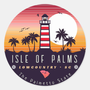 Isle of Palms vuurtoren SC Retro Sunset Souvenirs Ronde Sticker