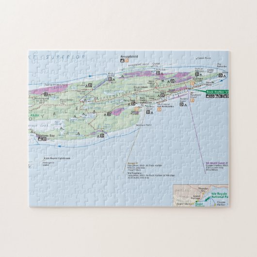Isle Royale (Michigan) kaart puzzle Legpuzzel (Horizontaal)