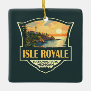 Isle Royale National Park Illustratie Retro Badge Keramisch Ornament