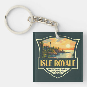 Isle Royale National Park Illustratie Retro Badge Sleutelhanger