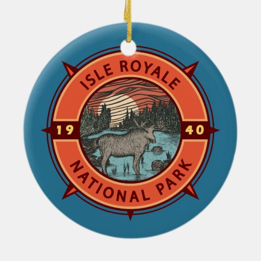 Isle Royale National Park Moose Retro Compass Keramisch Ornament (Achterkant)