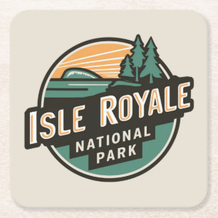 Isle Royale National Park Retro Reisembleem Vierkante Kartonnen Onderzetter