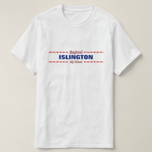 ISLINGTON - My Home - England; Rode en roze harten T-shirt (Design voorkant)