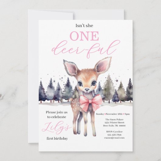 Isn’t She One Deer-ful First Birthday Invitation Kaart (Voorkant)