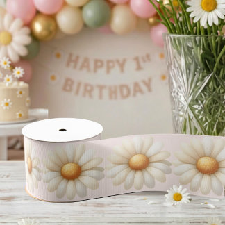 Isn't She One-derful 1st Birthday Watercolor Daisy Grosgrain Lint