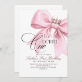 Isn't she Onederful Pink Bow 1st Birthday Party Kaart (Voorkant / Achterkant)