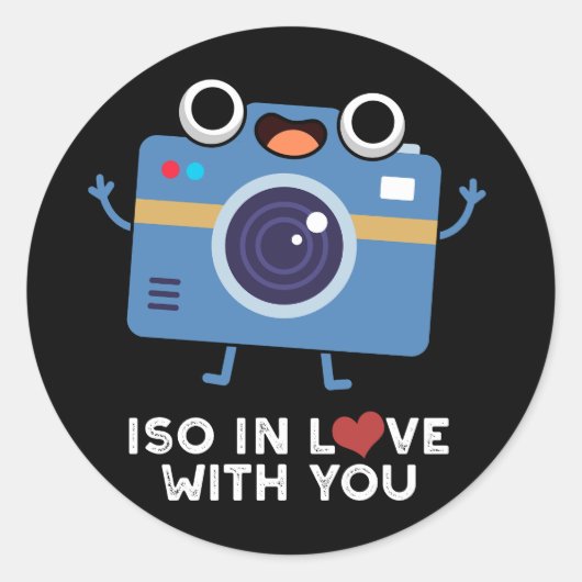 ISO in liefde met u grappige camera pun Dark BG Ronde Sticker (Voorkant)