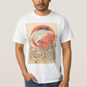 Isoda Koryusai - Crane, Waves en Rising Sun T-shirt