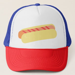 Isometrische minimalistische hotdog met strepen trucker pet