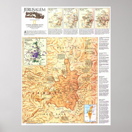 " Israël: 1996 Jeruzalem Geschiedenis MAP ... Poster (Voorkant)