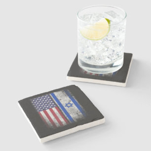Israël Amerikaanse Vlag Israël VS Wortels Amerika Stenen Onderzetter